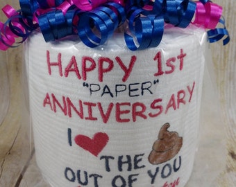 Paper Anniversary - First Anniversary for him or her - Persoanlized - Custom made Embroidered 1st Anniversary Toilet paper - funny gift