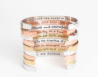 Inspirational Bracelet, Confidence Cuffs® Hand Stamped Secret Message Bracelets, Inspirational Jewelry, Quote Jewelry Graduation Gift