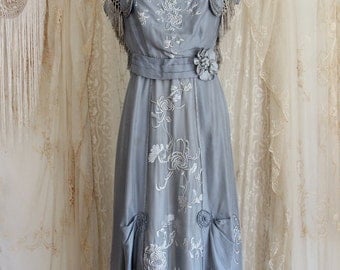 Magnificent Cornflower Blue Antique Dress / Titanic Era / Edwardian / Wedding Dress / Museum / Bridesmaid / 1910s Dress / Size Medium