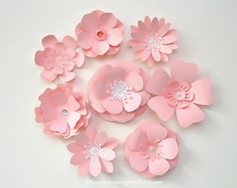 Small Pink Paper Flowers, 8 pcs. Cardstock Flowers Die Cut for DIY, Favors, Gifts, Spring Theme Party Decorations & more