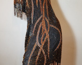 fREE SHIPPING 1980 Astract Bead Silk Dress
