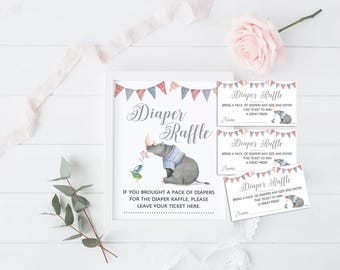 Diaper raffle ticket printable, Diaper raffle sign, Diaper raffle insert, Diaper raffle cards, Diaper raffle baby shower Diaper raffle rhino