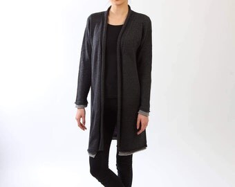 Cashmere blend cardigan, Anthracite color jacket, Loose fit cardigan, Knitted cashmere jacket, Knitted jacket, Grey cardigan, Knitted coat