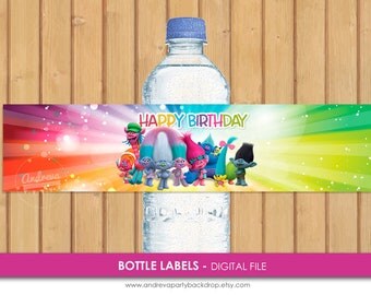 Trolls Water Bottle Labels, Printable Birthday Party, Bottle Wrappers, Birthday Party Supplies, Party Ideas, Printable, Trolls Poppy,