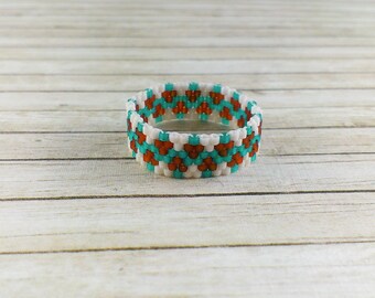 Band ring Statement ring Boho ring Red and white ring Beaded ring Minimalist ring Wife gift For teen Midi ring Textured ring Unique ring