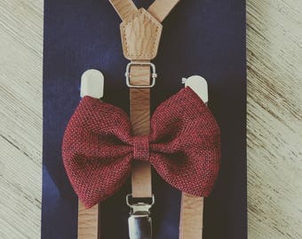 Ring Bearer Outfit Wine Little Boy Suspenders Rustic Wedding Suspenders Wine Baby Bowtie Suspenders Set Burgundy Bow Tie Braces