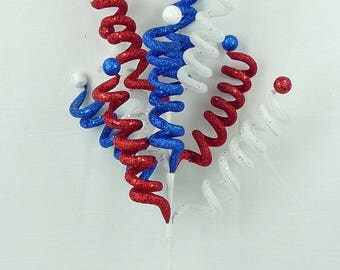 31" Red-White & Blue Curly Spray/Patriotic Spray/Wreath Supplies/Fourth of July Decor/74093RWB