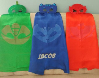 Ready to Ship! One (1) PJ Masks Cape and Mask Set! Costume Owlette, Catboy, Gekko - PJ Birthday!