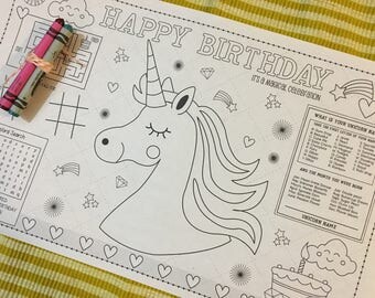 UNICORN PARTY-Kids activity placemat- Digital file only