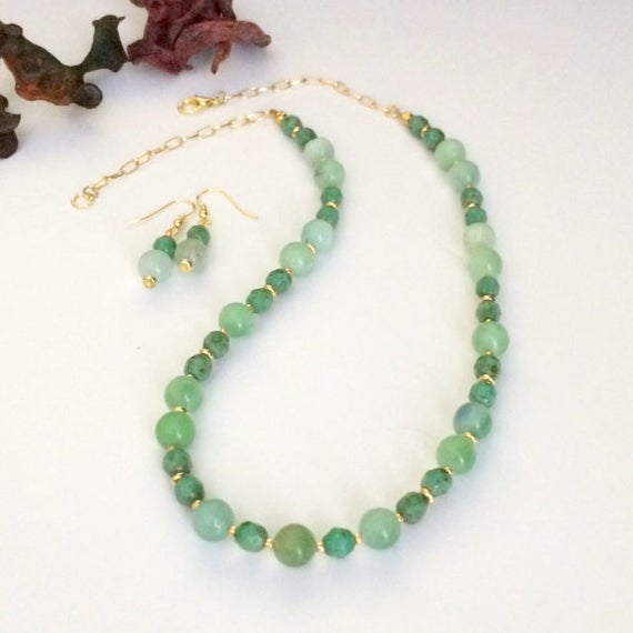 Amazonite Necklace Mint Green Necklace Set Mint Green Beaded