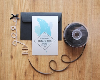 Turquoise feather Wedding invitation/ SAMPLE SET