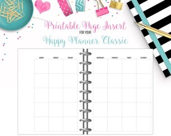 Undated Monthly View 2-Page Calendar Spread - Printable Page Inserts for your Happy Planner Classic - INSTANT DOWNLOAD