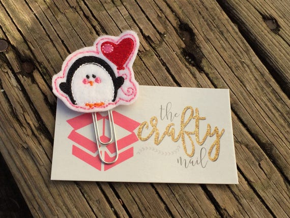 Valentine penguin with heart balloon Clip/Planner Clip/Bookmark. Valentine's planner clips