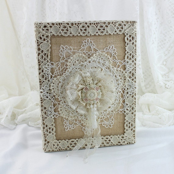 Burlap And Lace Canvas Rustic Decor Burlap by Chiclaceandpearls