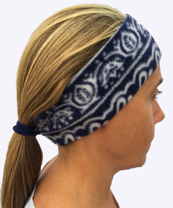 Headband Ponytail 2 in 1 Navy Blue Tribal Fleece Winter