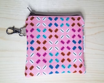 Bake Shop Coin Purse - Macarons - Cookies - Yummy Sweets - Lobster claw key chain - Change pouch - Zippered Bag