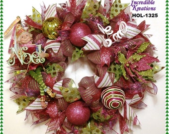 Christmas Wreath Elf; RAZ Candy Sprinkles Elf Wreath; Front Door Wreath; Decoration for Doors or Walls; Elf; Whimsical