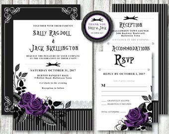 Nightmare Before Christmas 'Skellington Stripe' *Digital Printable Wedding Invitation Set* PACKAGE & EVENT Options