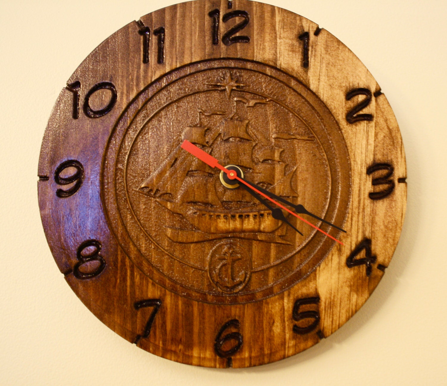 Pine Hand Made Ship Boat Clock Nautical CNC Carved Hand