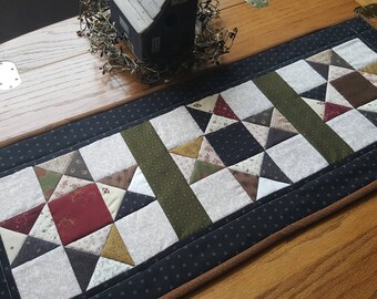 Quilted Table Runner Primitive Table Runner Quilted Star Table Runner Scrappy Table Runner Handmade