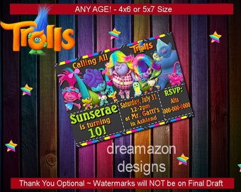 Trolls Birthday Invitation. Trolls Invitation. Trolls Birthday Party. Trolls Party Invitation. Trolls Invite. Trolls Party. Poppy Invite