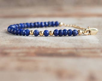 Lapis Lazuli Bracelet in Silver or Gold, Lapis Jewelry, Royal Blue Jewellery, Dainty Stacking Gemstone Bracelet, September Birthstone