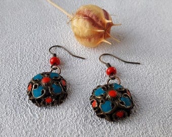 Small earrings gift for girl Jewelry turquoise earrings Dangle red earrings tribal style boho gift for woman earrings unique polymer clay