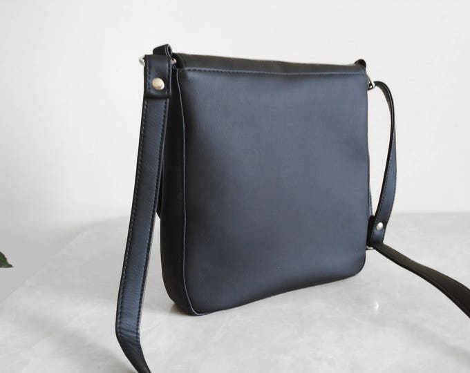 Сrossbody bag black, Monogrammed handbag, Vegan purse, Designer handbags, Vegan leather bag
