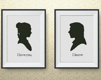 BUY 2, GET 1 FREE! Set, Star Wars Han Solo and Princess Leia love! Cross stitch pattern, pdf counted cross stitch, I love you I know, #P067