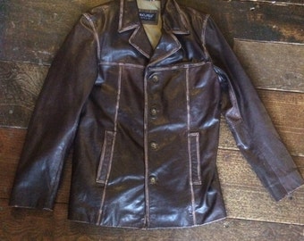 Jacket. Mens Vintage Leather Tom Wolfe Dark Brown Jacket.