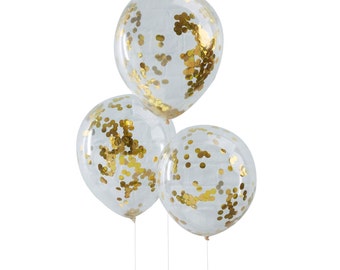 Confetti Balloons | Gold Confetti Balloons | Gold Foil Confetti Balloons | Confetti Balloon Kit | 5 Per Pack