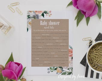 Botanical baby shower mad libs printable games floral shower craft mad libs shower party printable baby shower games rustic flowers floral