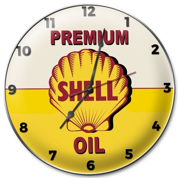 Shell Premium Motor Oil Metal Wall Clock Sign 14 x 14 Inch