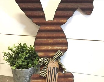 Corrugated Bunny - Spring Decor - Metal Rabbit Decor - Rabbit Wall Hanging - Rustic Easter Decor - Easter Decorations - Rustic Home Decor