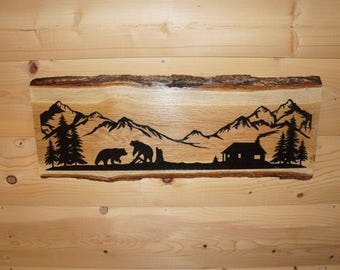 Bear Decor, Bear Sign, Rustic Bear Sign, Personalized Sign, Live Edge Sign, Rustic Wood Sign, Wood Sign, Rustic Sign, Engraved Sign