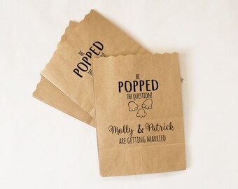 Engagement Party Favor Bags, Popcorn Buffet, Candy Table, Chocolate Bar, Kraft Paper Treat Bags - Custom Names