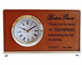 Groomsmen Custom Desk Clocks,Thank you Gifts to my Groomsmen,Wedding clocks,Gifts from the Groom/Bride,Personalized Leather Clocks, LCG001