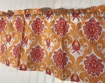 Waverly orange and coral damask curtain valance