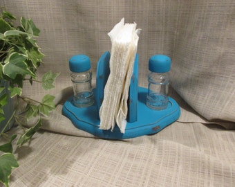 Lovely, Napkin Holder, Salt and Pepper Shakers, Solid Wood, Turquoise, Robin Egg Blue, Distressed, Shabby Chic, Beach Cottage Decor, Kitchen