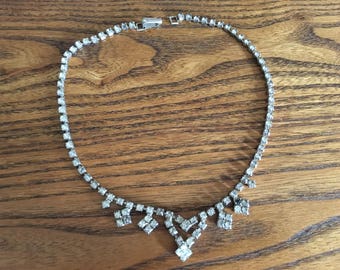 Vintage Clear Crystal Rhinestone Choker Necklace 1173