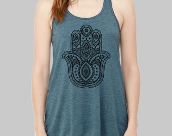 Hamsa - Yoga Tank - Yoga Tank Top - Hamsa Hand, Tank Top, Yoga Tanks, Tank Tops, Graphic, Bella Flowy Tank Top, Plus Size, Racerback Tank