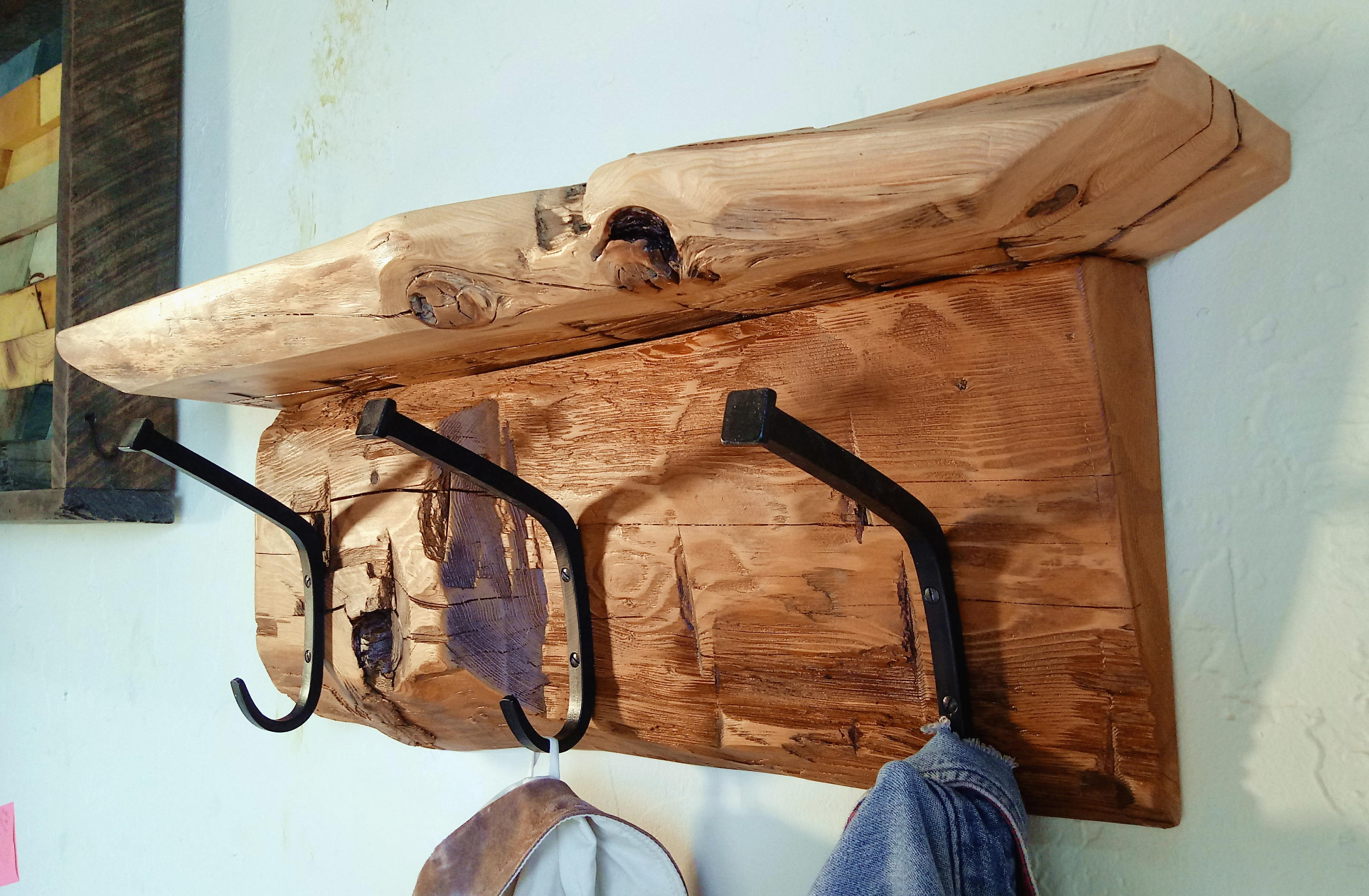 Coat Rack Reclaimed wood handhewn barnwood beam
