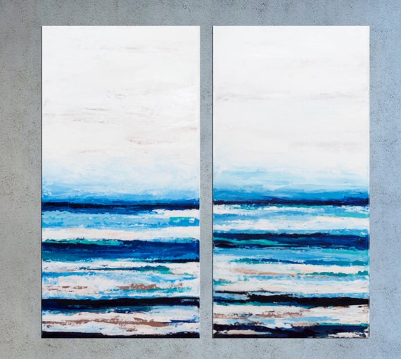 Palette knife painting Abstract Beach Waves by NiksPaintGallery