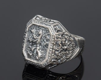 Lion ring, Man ring, Statement ring, Signet ring, Ring for men, Handsome ring, Unique ring men, Black ring, Men black ring, Silver lion ring