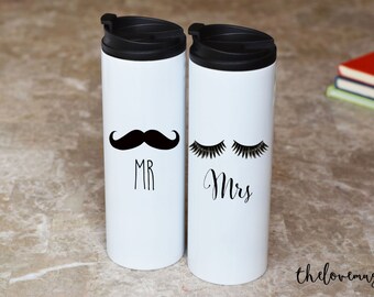 Mr and Mrs Travel Mugs, Coffee Mugs, Gift for Husband, Gift for Wife, Wedding Gift, Engagement Gift, Anniversary Gift