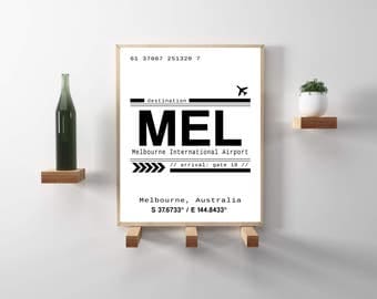 MEL, Melbourne, Australia International Airport Call Letters. A modern, minimalist, scandinavian style typography print. Instant Download