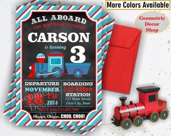 Train Birthday Invitation Train Invite Blue Red Train Invitations Boy Train Party Chugga Choo Choo Photo Invitations Photograph BDT5