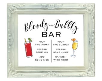 Bloody and Bubble Bar, 8x10 Printable Mimosa and Bloody Mary Bar, Digital Wedding Bar Sign, Open Bar Sign, Bridal Brunch Sign, DIY Mimosa