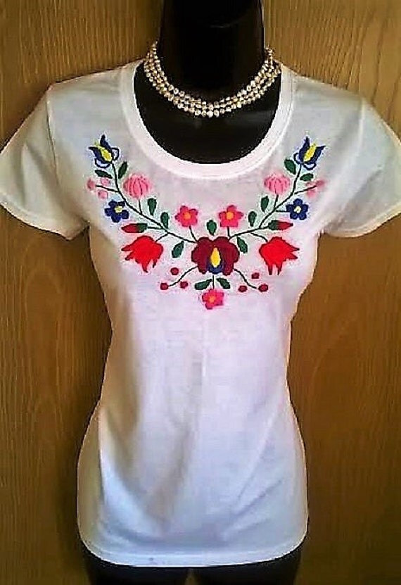 Hand embroidered cotton red women T shirt/top All size