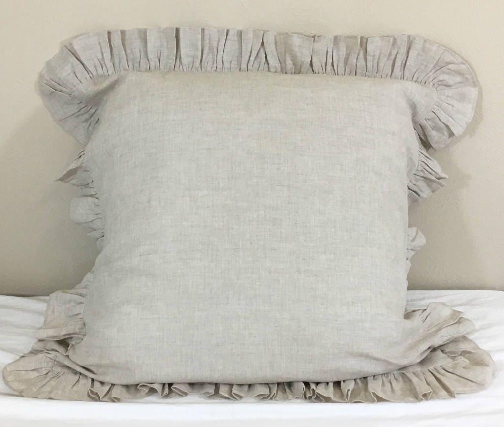 Natural Linen Ruffle euro sham cover linen ruffle pillow